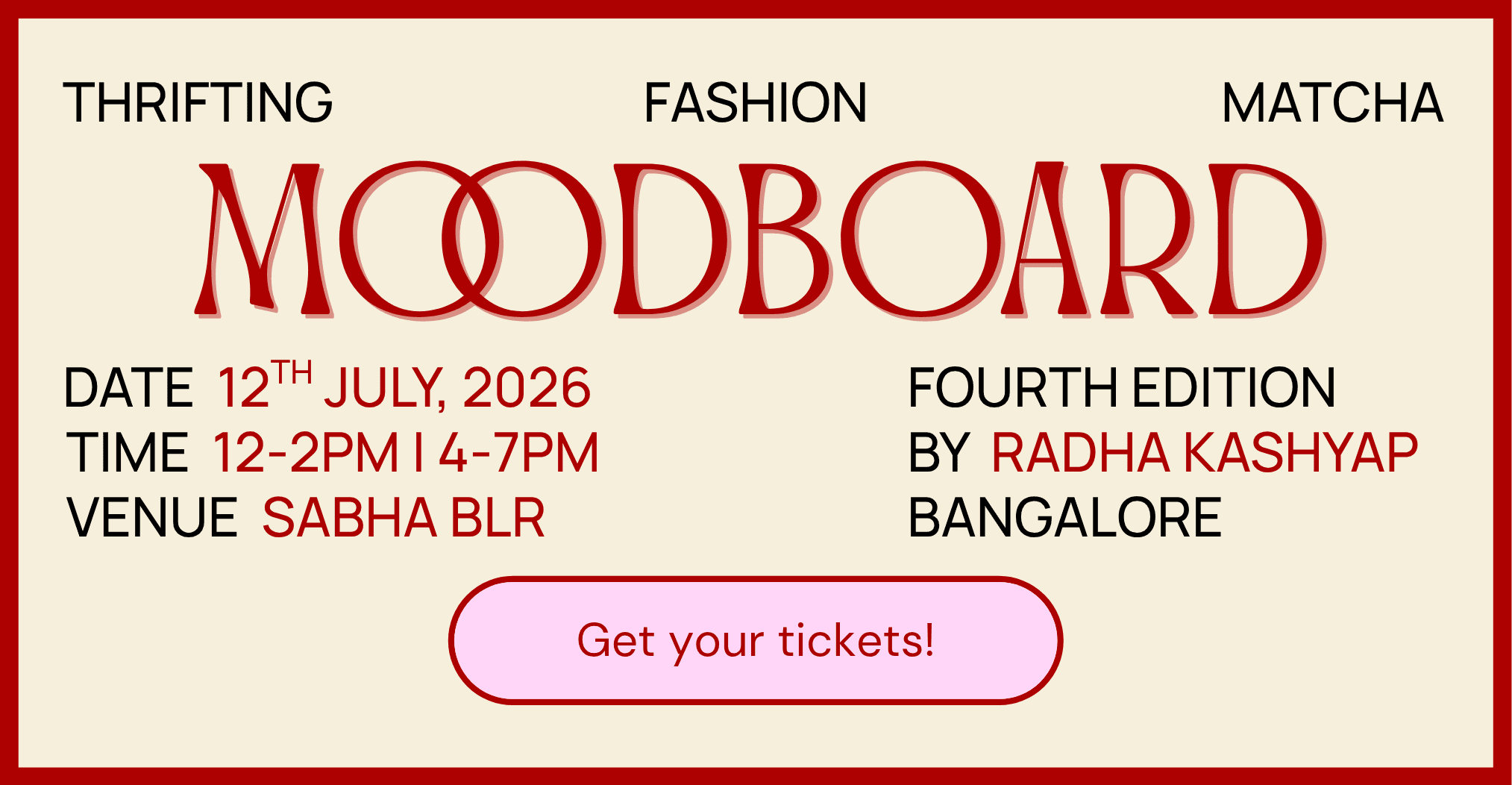 Moodboard 4.0 event card — 12 July 2026, Sabha Blr, Bangalore